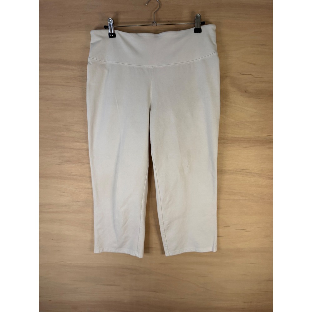 Teezher Womens 1X White Cropped Capri Leggings Cotton Spandex Stretch Pants